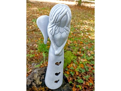 Anděl dekorační srdíčko modrostříbrný