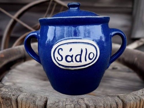Sádlák s pokličkou s nápisem ,,Sádlo" 1l. modrý