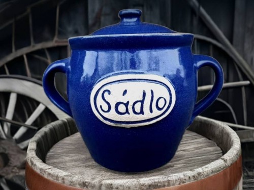 Sádlák s pokličkou s nápisem ,,Sádlo" 1l. modrý