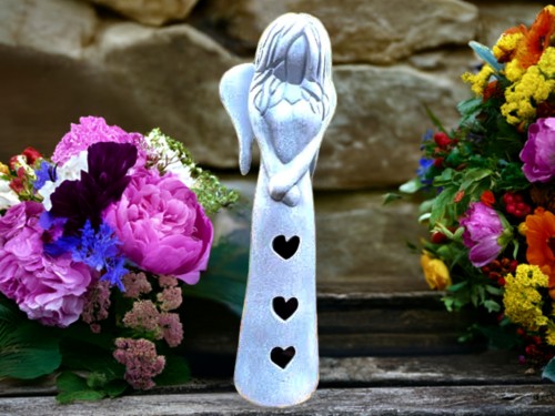 Anděl dekorační srdíčko modrostříbrný