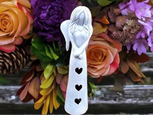 Anděl dekorační srdíčko modrostříbrný