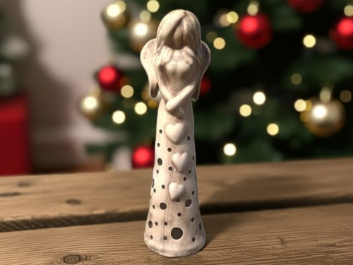 Anděl lásky.34cm. Režný. Srdíčka na sukni.