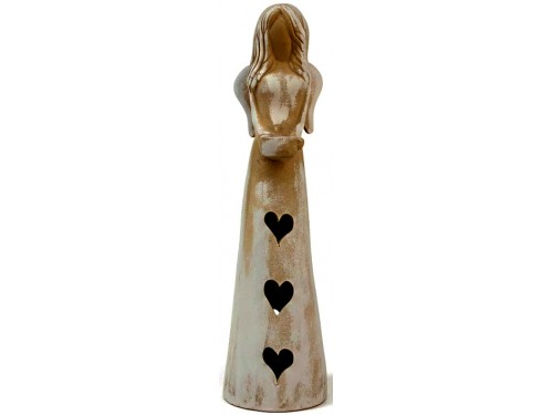 Anděl srdíčko s miskou. 62cm. Patina.