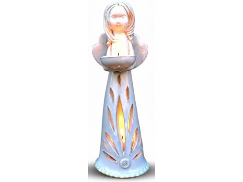 Anděl keramický bílý. Na svíčku