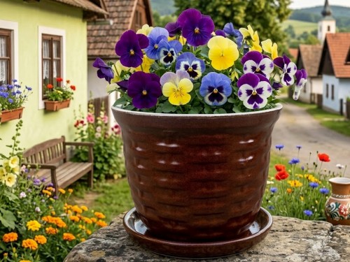 Květináč keramický, glazovaný, koš 14cm